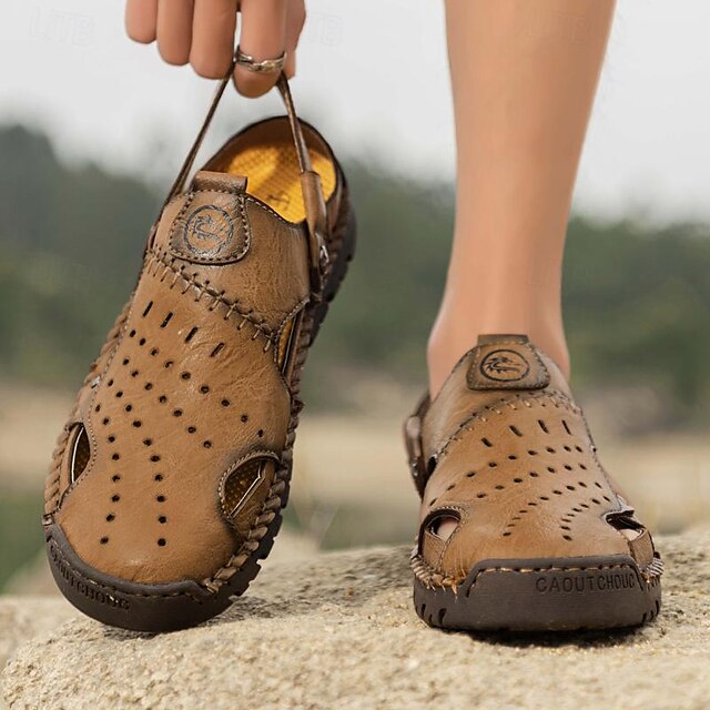 Men's Handmade Leather Closed-Toe Sandals for Casual Daily Comfort - 59 Monday