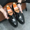 Men's Black Patent Leather Slip-On Loafers with Cross Strap for Formal - 59 Monday