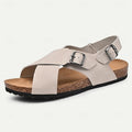 Men's Leather Flat Sandals with Buckle for Breathable Summer Wear - 59 Monday