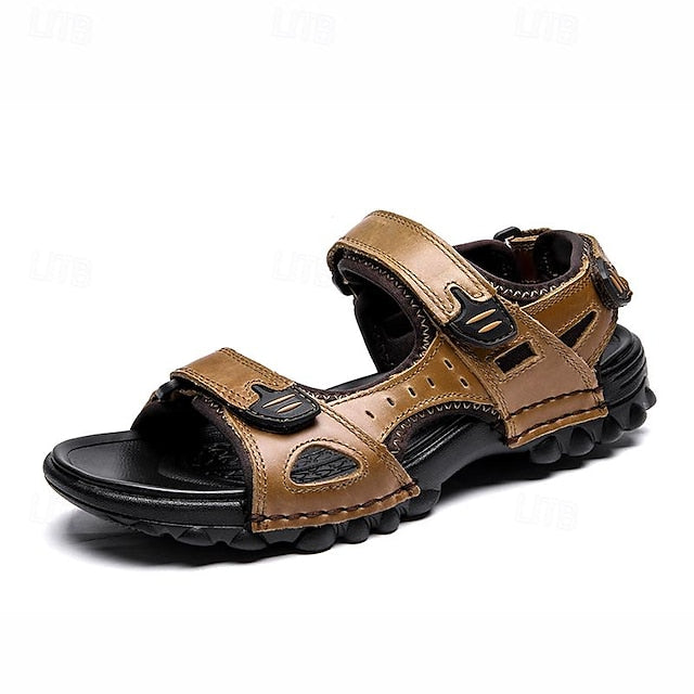 Men's Outdoor Leather Hiking Sandals with Adjustable Strap and Rugged Sole - 59 Monday