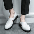 Men's Black Patent Leather Slip-On Loafers with Cross Strap for Formal - 59 Monday
