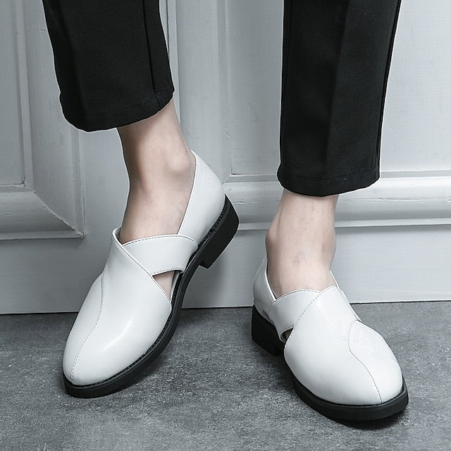 Men's Black Patent Leather Slip-On Loafers with Cross Strap for Formal - 59 Monday