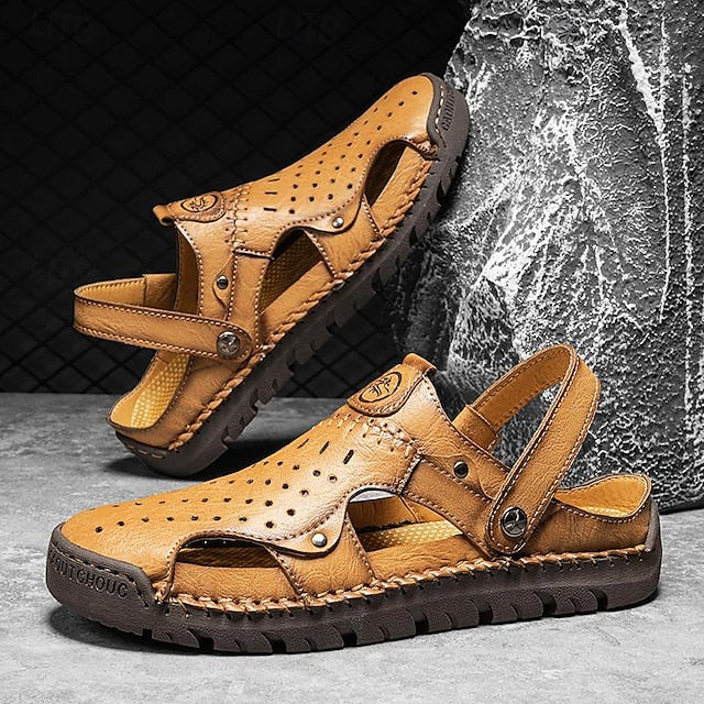 Men's Handmade Leather Closed-Toe Sandals for Casual Daily Comfort - 59 Monday