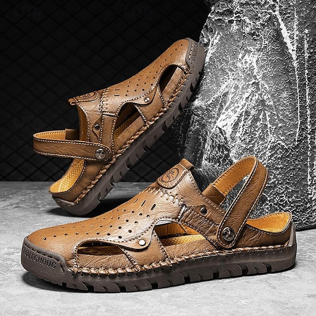 Men's Handmade Leather Closed-Toe Sandals for Casual Daily Comfort - 59 Monday