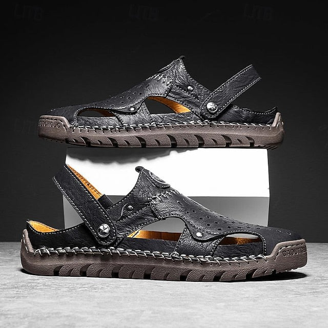 Men's Handmade Leather Closed-Toe Sandals for Casual Daily Comfort - 59 Monday