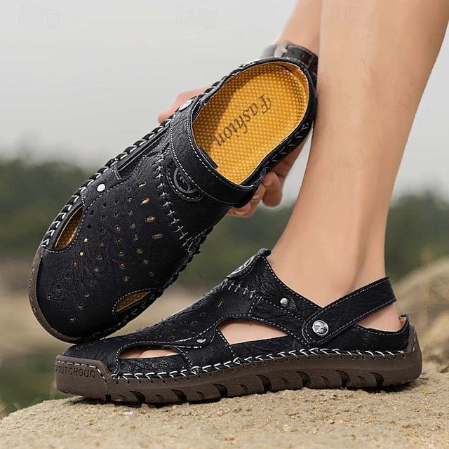 Men's Handmade Leather Closed-Toe Sandals for Casual Daily Comfort - 59 Monday
