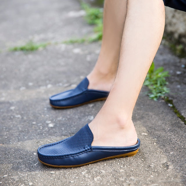 Men's Leather Moccasin Outdoor Slippers with Breathable Cowhide Design - 59 Monday