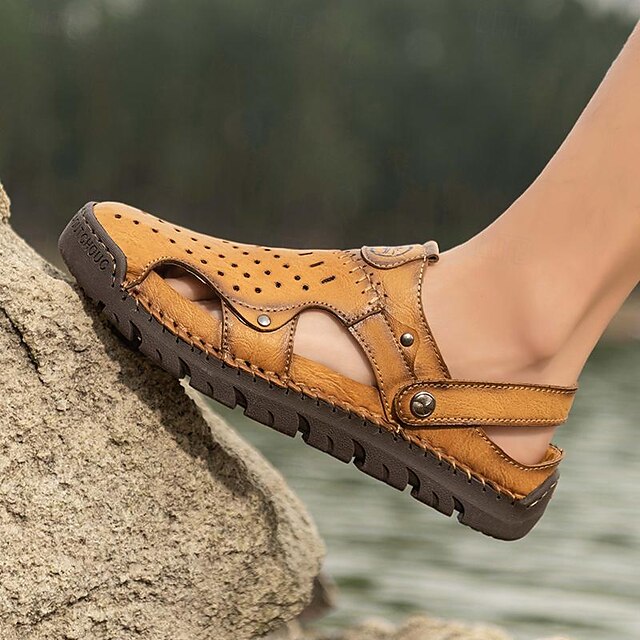 Men's Handmade Leather Closed-Toe Sandals for Casual Daily Comfort - 59 Monday