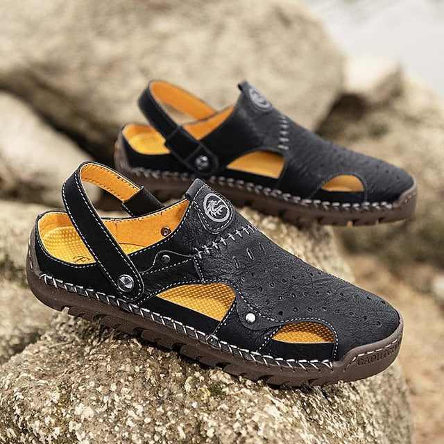 Men's Handmade Leather Closed-Toe Sandals for Casual Daily Comfort - 59 Monday