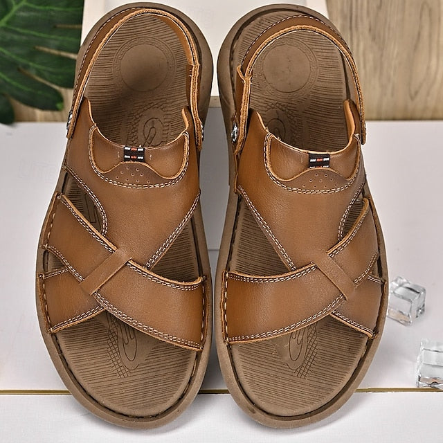 Men's Faux Leather Casual Sandals with Cross Strap and Hook-and-Loop Closure - 59 Monday