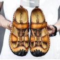 Men's Closed-Toe Leather Sandals with Breathable Mesh for Outdoor Use - 59 Monday