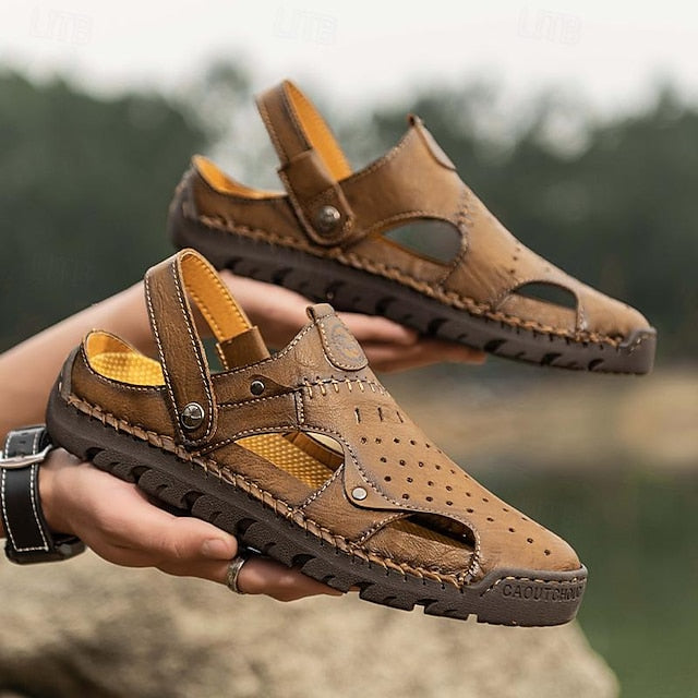 Men's Handmade Leather Closed-Toe Sandals for Casual Daily Comfort - 59 Monday