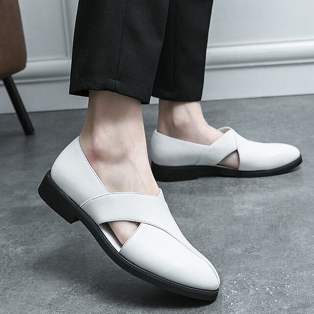 Men's Black Patent Leather Slip-On Loafers with Cross Strap for Formal - 59 Monday