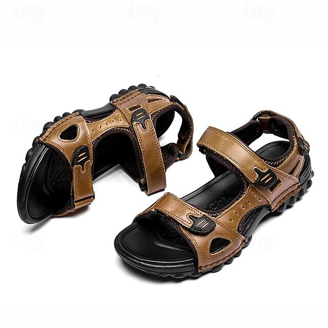 Men's Outdoor Leather Hiking Sandals with Adjustable Strap and Rugged Sole - 59 Monday