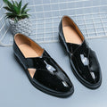 Men's Black Patent Leather Slip-On Loafers with Cross Strap for Formal - 59 Monday