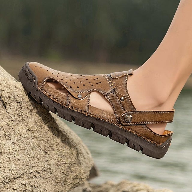 Men's Handmade Leather Closed-Toe Sandals for Casual Daily Comfort - 59 Monday