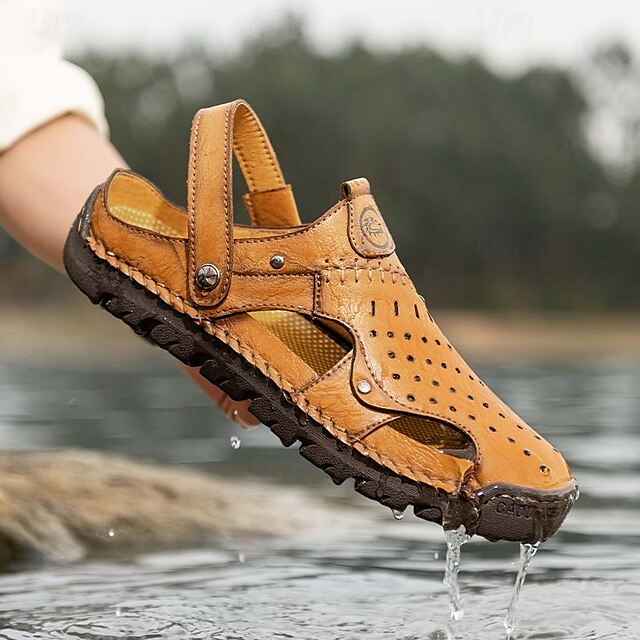 Men's Handmade Leather Closed-Toe Sandals for Casual Daily Comfort - 59 Monday