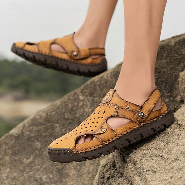 Men's Handmade Leather Closed-Toe Sandals for Casual Daily Comfort - 59 Monday