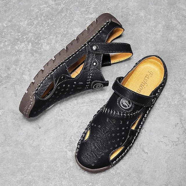 Men's Handmade Leather Closed-Toe Sandals for Casual Daily Comfort - 59 Monday