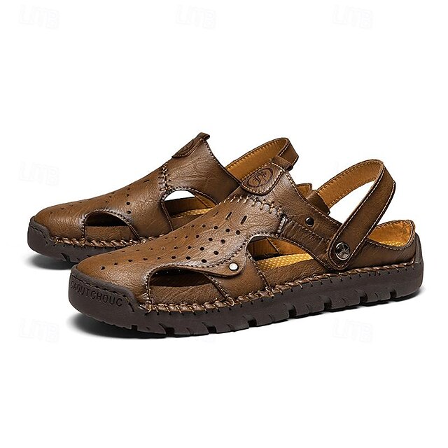 Men's Handmade Leather Closed-Toe Sandals for Casual Daily Comfort - 59 Monday