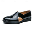 Men's Black Patent Leather Slip-On Loafers with Cross Strap for Formal - 59 Monday