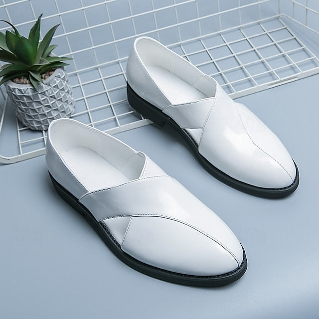 Men's Black Patent Leather Slip-On Loafers with Cross Strap for Formal - 59 Monday