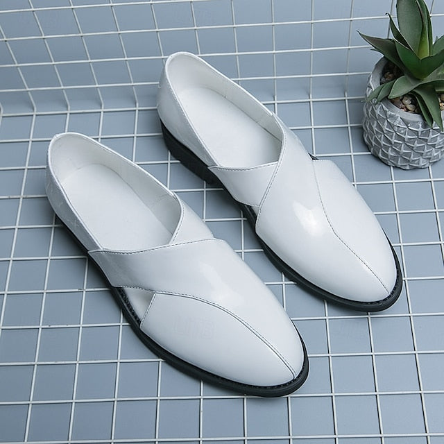 Men's Black Patent Leather Slip-On Loafers with Cross Strap for Formal - 59 Monday