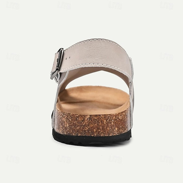 Men's Leather Flat Sandals with Buckle for Breathable Summer Wear - 59 Monday