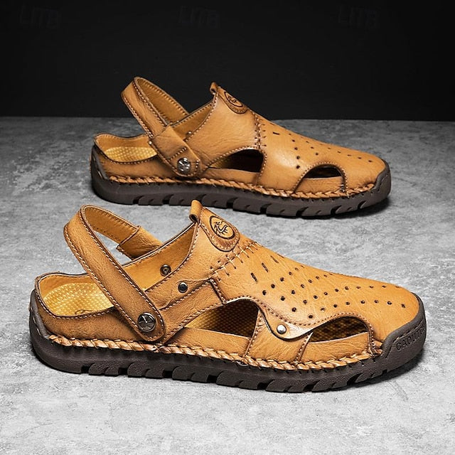 Men's Handmade Leather Closed-Toe Sandals for Casual Daily Comfort - 59 Monday