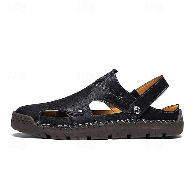 Men's Handmade Leather Closed-Toe Sandals for Casual Daily Comfort - 59 Monday