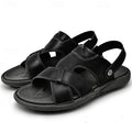 Men's Faux Leather Casual Sandals with Cross Strap and Hook-and-Loop Closure - 59 Monday