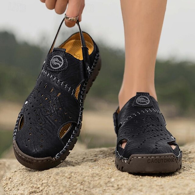 Men's Handmade Leather Closed-Toe Sandals for Casual Daily Comfort - 59 Monday